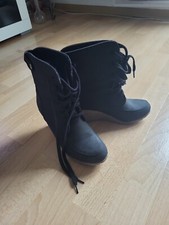  Stiefeletten Keilabsatz Schnürstiefeletten Gr.39 schwarz Damen 
