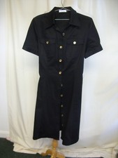 Damen Kleid Calvin Klein schwarz Baumwolle Hemd Kleid UK 10, Bindegürtel, Knöpfe 2411