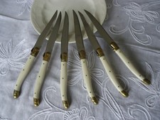 6 Steakmesser Laguiole Frankreich creme scharf Messing antik Shabby chic brocant