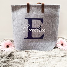 Shopper aus Filz Personalisiert Wunsch-Name  Leder Optik Henkel Einkaufstasche