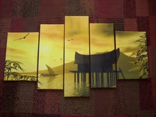 Keilrahmenbild 5 teilig Leinwand Tiere Natur Asien auf Holz-Keilrahmen 85 x 50