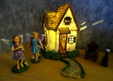 6 tlg.Solar-Elfengarten-Deko-Garten-Solarlampe-Solar Haus m.Elfen/Feen-Elfenhaus