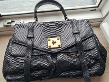 Zagliani Italien schwarz gold Python Leder Umhänge Bürotasche 