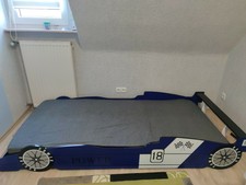 vidaXL Kinderbett mit LED Rennwagen-Design 90x200cm Blau Autobett Jugendbett