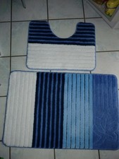 Badezimmergarnitur Badezimmerteppich blau/weiß