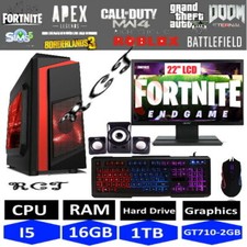 Schnell Gaming PC Computer Bundle 22" Monitor Quad Core i5 16gb 1tb win10 2gb gt710