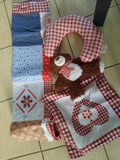 Kuschelset rot/bunt 4 tlg. Decke, Nackenhörnchen,Teddy,Kissenbezug  NEU