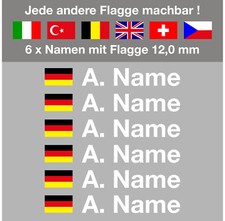 6x Aufkleber 12 mm Flagge + Name | Motorsport | Helm | Kart | Motorrad | Fahrrad