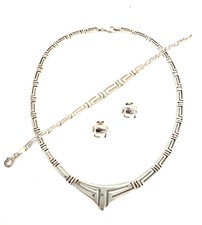 Sterlingsilber Halskette Armband und Ohrringe Set griechisch Unendlichkeit Schlüsselmuster 