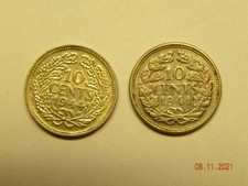 Niederlande 10 Cent 1941 und 1944 . Königin Wilhelmina.Silbermünzen vz