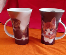 Tee - Kaffeetassen aus Porzellan - Motiv - Katze -  Zweierset