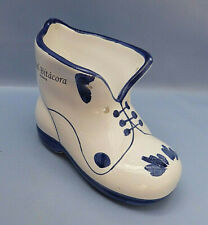 20275. Schuh Übertopf Pflanztopf  blau weiss  Spring Hoteles  14,5 cm