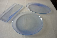 Tortenplatten Set  Glas  blau gestreift