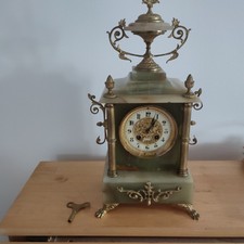 Antike große Kaminuhr Napoleon Levi Fres Mamor Grün von 1860 Frankreich Selten 