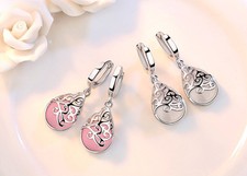 Damen Ohrringe Creole Mondstein Bäumen Blumen Stein Hänger Ohrschmuck 925 Silber