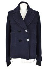 Sandro blau Jacke Größe 36 Damen doppelte Knopfleiste Kurzmantel Wolle Kaschmir