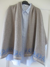 STEFFNER Schal Stola Reine Schurwolle beige hellblau Hirsch