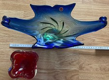 Große Murano Schale und Aschenbecher Mid Century 1950s 1960s blau Rot Konvolut