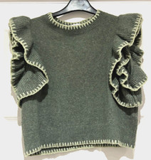 Zara, staubig grün gestrickt, Rüschenärmel 10 % Angora, 19 % Wollpullover S (getragen von UK8)