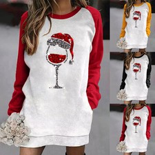 Damen Weihnachten Printed Pulloverkleid Pullikleid Freizeit Sweatshirt Longtop