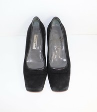 Damen Vintage Solo Moda Blockabsatz Schwarz 100% Leder Pumps Schuhe uk4 eur37