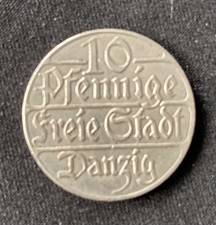 Kupfer-Nickel-Münze 1923 Freie Stadt Danzig 10 Pfennige