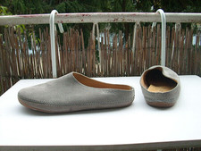 HAFLINGER Leder Hausschuhe Clogs, Grau, getragen Gr. 39