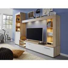 Wohnwand Logo Anbauwand Wohnzimmer Schrankwand Wohnkombi in Eiche Sägerau weiß