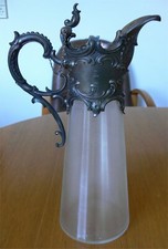 Alte Karaffe Glaskrug mit Metallmontur geriffeltes Glas_GR/KR/KA/R