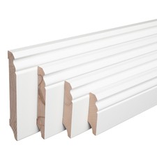 Echtholz-Sockelleisten Weiß lackiert Buche Massiv Berliner Profil [SPARPAKET]