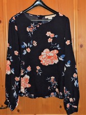 H&M chice Langarmbluse Gr. 34/36 blau/orange/weiß geblümt