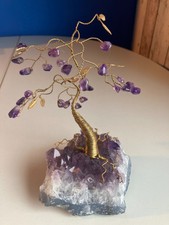 Baum Skulptur aus Draht mit Perlen - Steinsockel - 17 cm - Bonsai