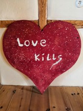 Shabby Wandbild Wand Deko Bild Schild Holz Herz Love Kills Rot Weiss 85 x 88 cm