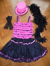 Variete Saloon Burleske Kostüm komplett schwarz pink Kleid + Zubehör Größe M
