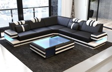 Sofa Eckcouch Designsofa Couch RAGUSA L Form Kunstleder Ecksofa Schwarz Weiß LED