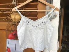 Crop Top Shirt hellblau Lochstickerei Spaghetti Träger gr.S