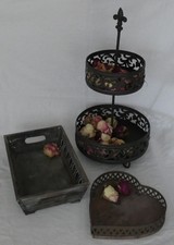 Metall - Etagere 2 Stöckig, Herztablett, Haus Deko Schmuck Metall Holz Shabby 