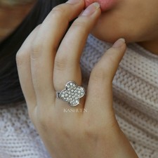 4 Kleeblatt ~ Blume Glück Blumenmuster mit Swarovski Kristall Verstellbarer Ring