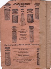 Bade Duplex Konservengläser Prospekt um 1920 , konservieren vor  100 Jahren