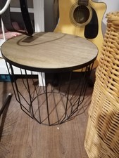 Skandi Couchtisch Beistelltisch Schwarz Metall Boho Holzplatte