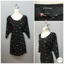 Monki schwarzes Hundemuster geknöpft Schaukel Retro Kleid groß