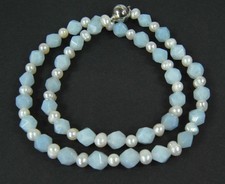 Edelstein Aquamarin Sechseck Kreuzschliff und Süßwasserperlen Magnetverschluss