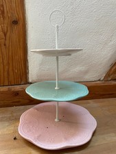 Etagere Keramik Teller Platte Muffinplatte Rosa Blau Weiß
