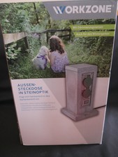 WORKZONE, Aussensteckdose 2-fach in Steinoptik, IP44, grau, NEU, unbenutzt !