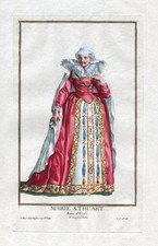 1779 Mary Stuart Queen of Scots Portrait costumes antique print Duflos