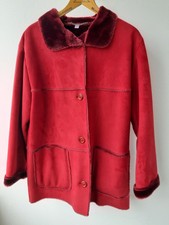 Warme Jacke in edler Veloursleder-Optik, Gr. 40/42, weinrot, wie NEU