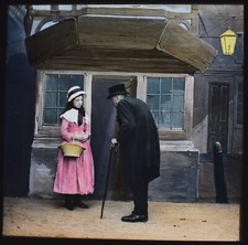 JUNGE FRAU MIT KORB & ALTER MANN C1890 VIKTORIANISCHES FOTO magische Laterne Folie