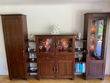 **Anbauwand Wohnzimmer, Kernbuche massiv, dunkel, B 3,20xH 2,16 incl. Beleucht.