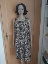 NEU Markenlos Damenkleid brauntöne Tierprint Gummizug Rundhals Gr. XL 42