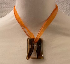 NEUE Damen Modeschmuck/Kette 44cm Glas Stein in Braun, Silber Hand Made